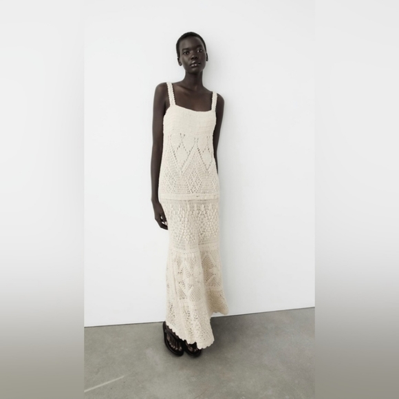 NWT ZARA SEQUIN CROCHET KNIT LONG DRESS - Picture 7 of 13